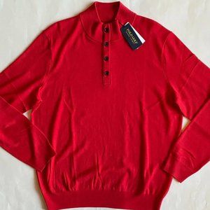 Polo Ralph Lauren Golf Merino Wool Button Mock Neck Knit Pullover Sweater